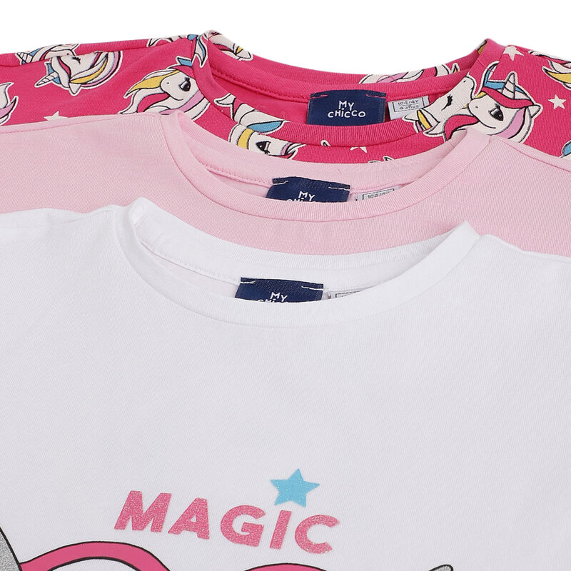 Girls Multicolor Printed T-shirt (Pack of 3) image number 8